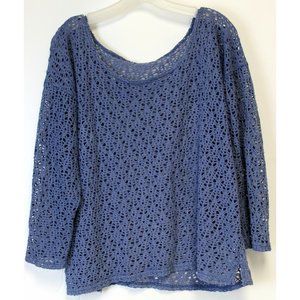 Blue Pull Over See Through Sweater Stretch Holes Medium Knit Layer Swim Summer